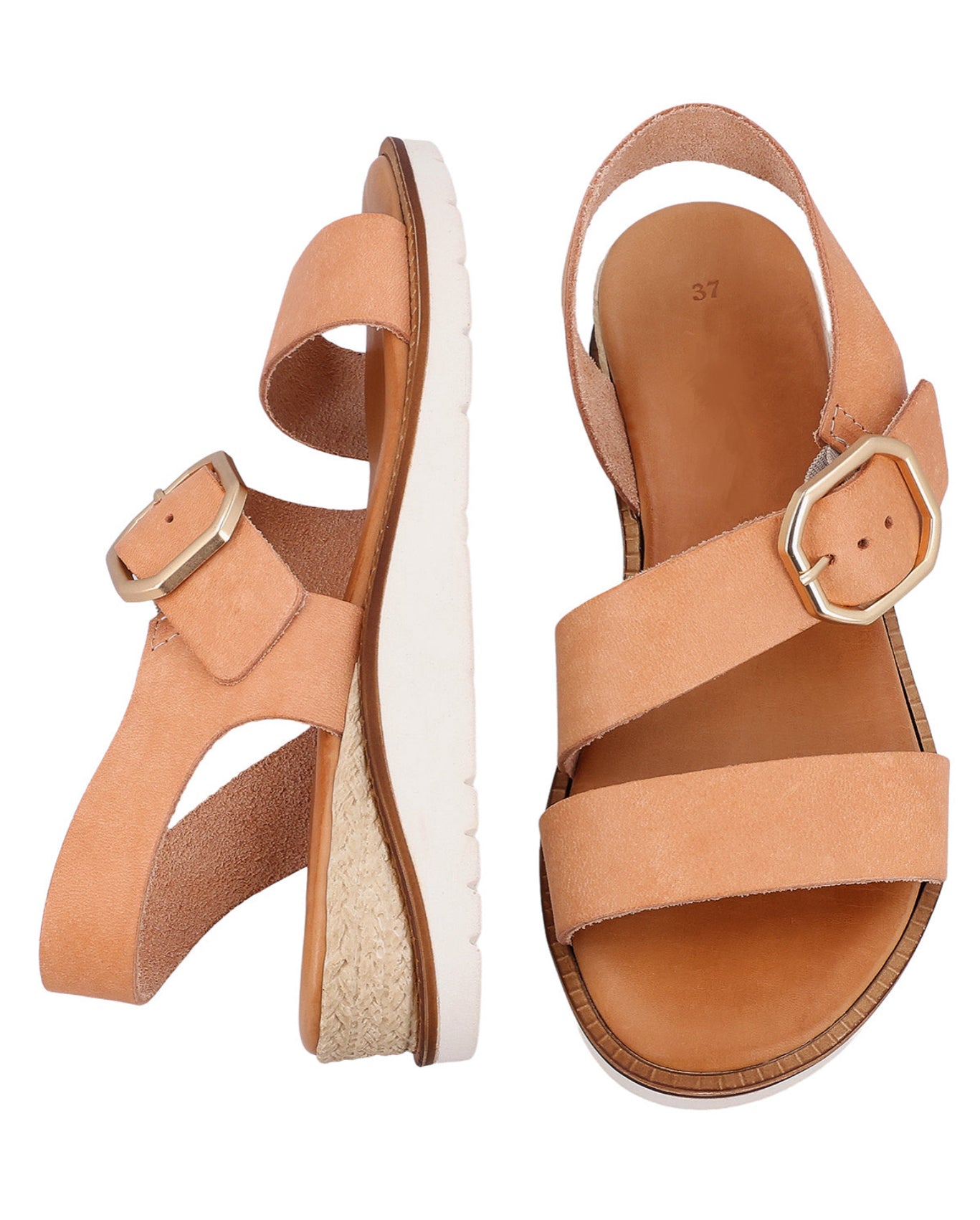 Damen Ledersandalen mit beigen Riemen & silberner Schnalle, Bequeme Sommer Sandalen, Elegante Sommerschuhe für Alltag & Strand, Beige