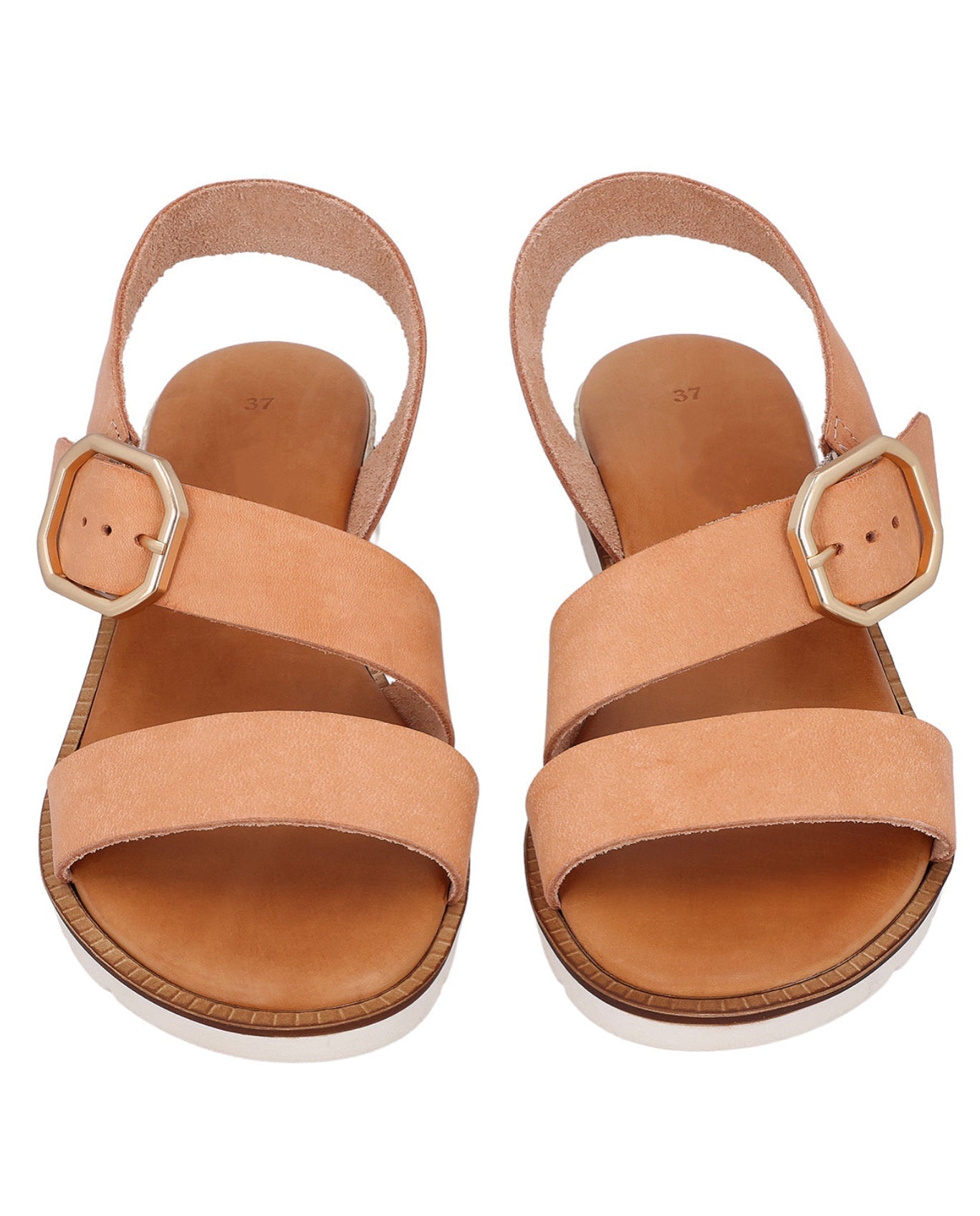 Damen Ledersandalen mit beigen Riemen & silberner Schnalle, Bequeme Sommer Sandalen, Elegante Sommerschuhe für Alltag & Strand, Beige