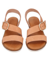 Damen Ledersandalen mit beigen Riemen & silberner Schnalle, Bequeme Sommer Sandalen, Elegante Sommerschuhe für Alltag & Strand, Beige