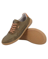 Herren Barfußschuhe aus Leder, Minimalschuhe mit Zehenfreiheit, Bequeme Barfuß Halbschuhe für Alltag & Outdoor, Olivgrün, Made in Portugal