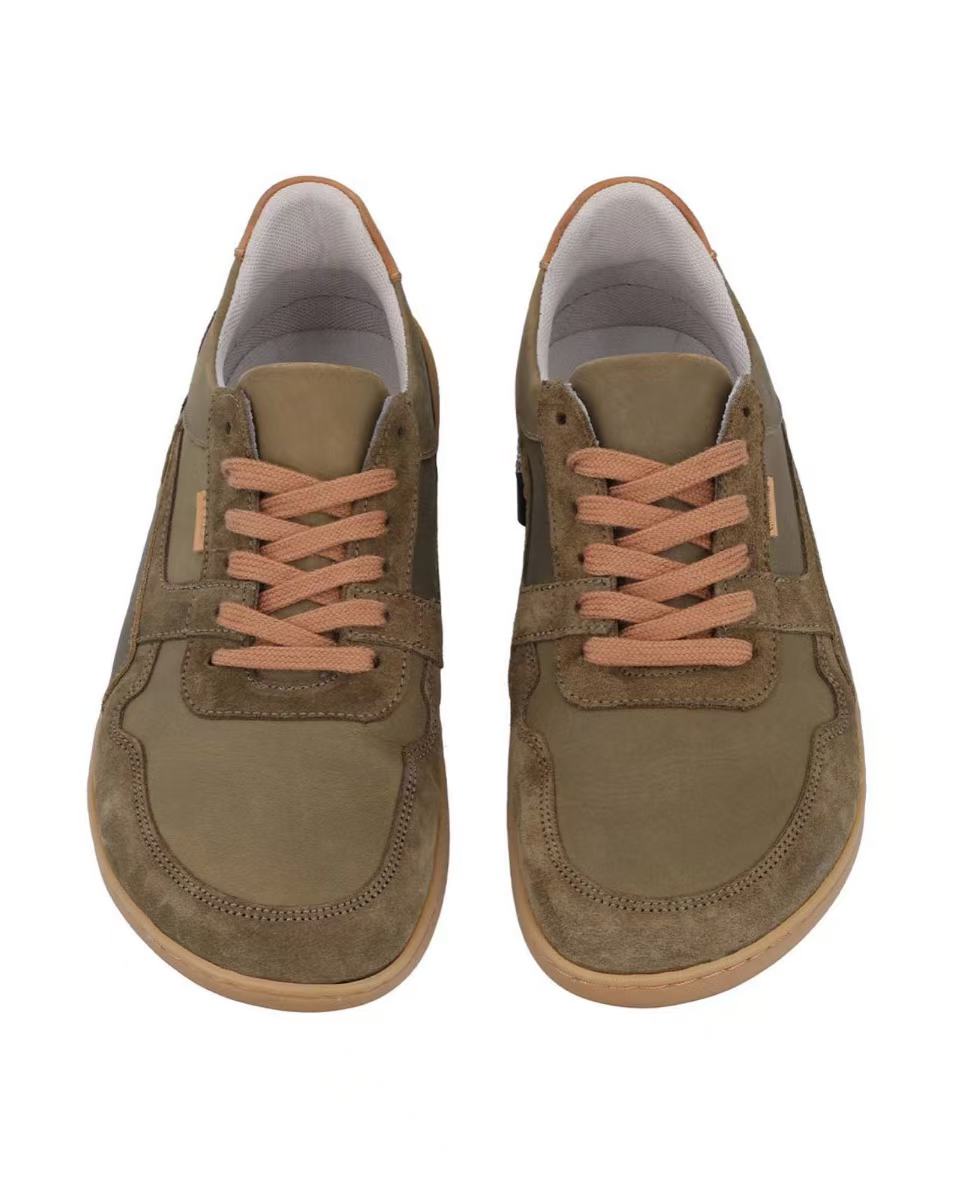 Herren Barfußschuhe aus Leder, Minimalschuhe mit Zehenfreiheit, Bequeme Barfuß Halbschuhe für Alltag & Outdoor, Olivgrün, Made in Portugal