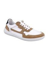 Herren Barfußschuhe aus Leder, Minimalschuhe mit Zehenfreiheit, Bequeme Barfuß Halbschuhe für Alltag & Outdoor, Weiß-Braun, Made in Portugal