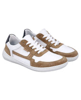 Herren Barfußschuhe aus Leder, Minimalschuhe mit Zehenfreiheit, Bequeme Barfuß Halbschuhe für Alltag & Outdoor, Weiß-Braun, Made in Portugal