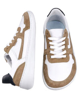 Herren Barfußschuhe aus Leder, Minimalschuhe mit Zehenfreiheit, Bequeme Barfuß Halbschuhe für Alltag & Outdoor, Weiß-Braun, Made in Portugal