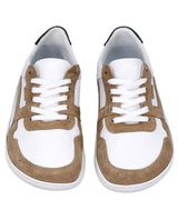 Herren Barfußschuhe aus Leder, Minimalschuhe mit Zehenfreiheit, Bequeme Barfuß Halbschuhe für Alltag & Outdoor, Weiß-Braun, Made in Portugal
