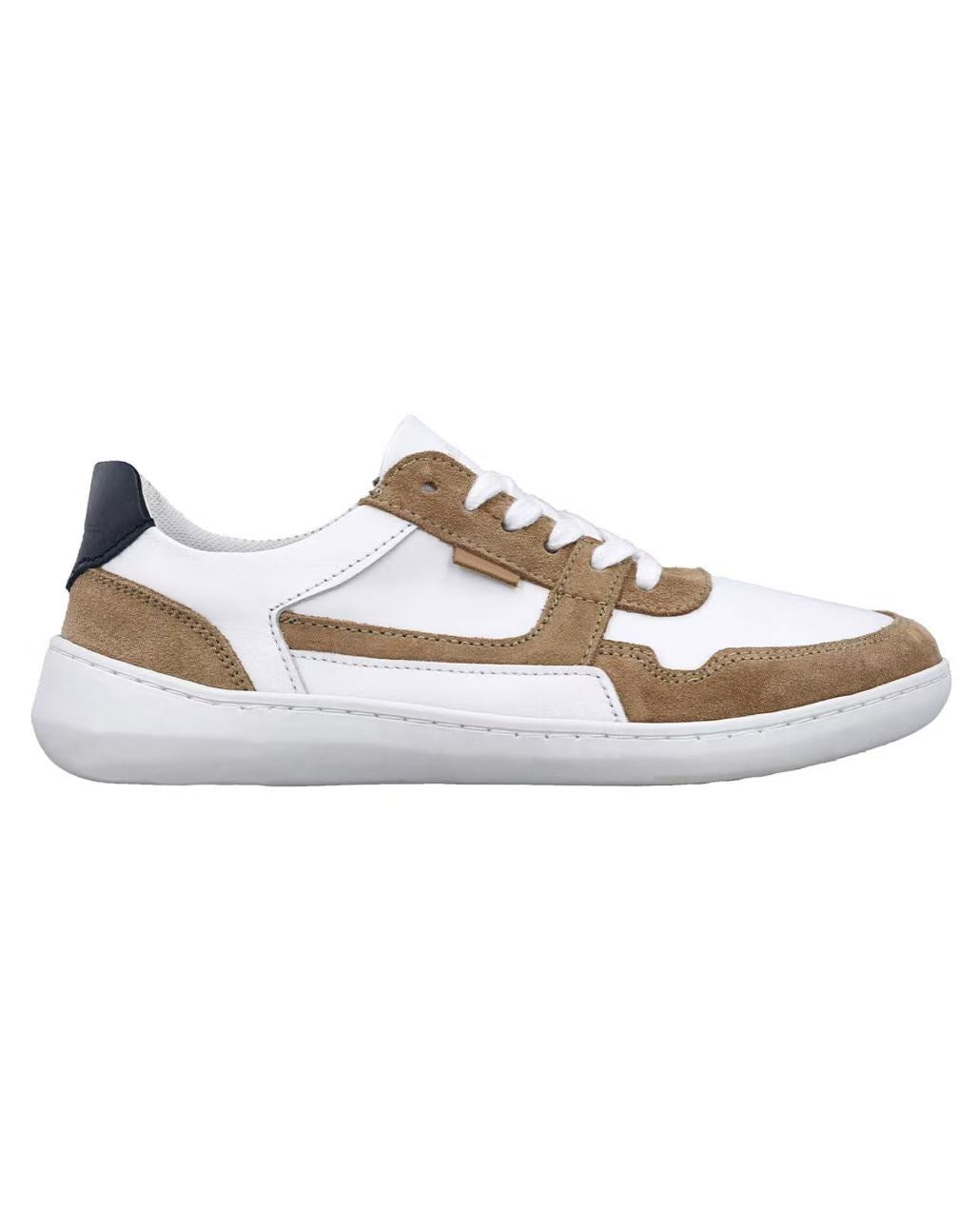 Herren Barfußschuhe aus Leder, Minimalschuhe mit Zehenfreiheit, Bequeme Barfuß Halbschuhe für Alltag & Outdoor, Weiß-Braun, Made in Portugal