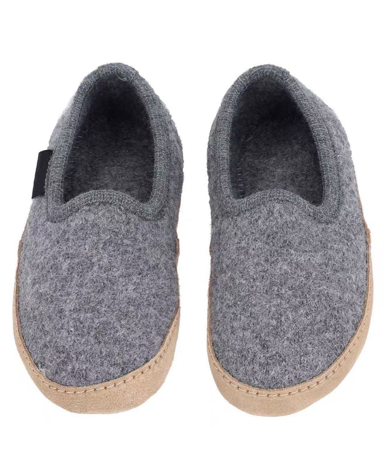 Damen Hausschuhe aus Schurwolle, Warme Wollpantoffeln, Kuschelige Hüttenschuhe für Herbst & Winter, Grau, Made in Austria