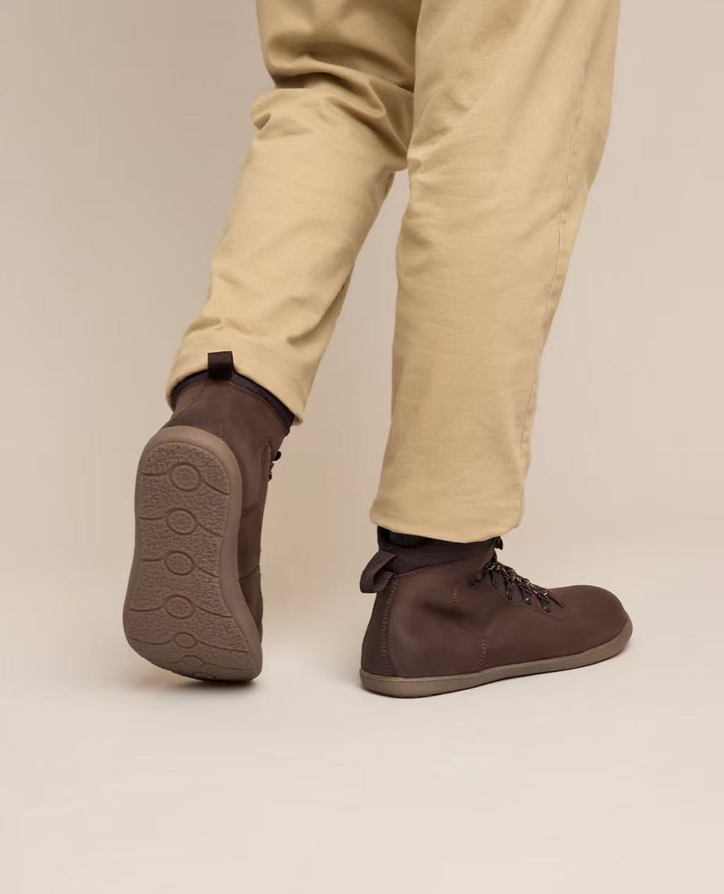Herren Barfußschuhe Stiefelette mit spezieller Schnürung, Minimalschuhe mit Zehenfreiheit, Barfuß Boots für Alltag & Outdoor, Braun