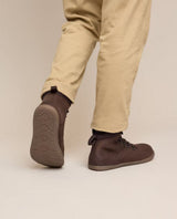 Herren Barfußschuhe Stiefelette mit spezieller Schnürung, Minimalschuhe mit Zehenfreiheit, Barfuß Boots für Alltag & Outdoor, Braun