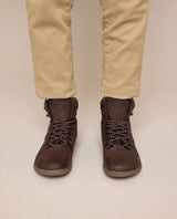Herren Barfußschuhe Stiefelette mit spezieller Schnürung, Minimalschuhe mit Zehenfreiheit, Barfuß Boots für Alltag & Outdoor, Braun