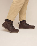 Herren Barfußschuhe Stiefelette mit spezieller Schnürung, Minimalschuhe mit Zehenfreiheit, Barfuß Boots für Alltag & Outdoor, Braun