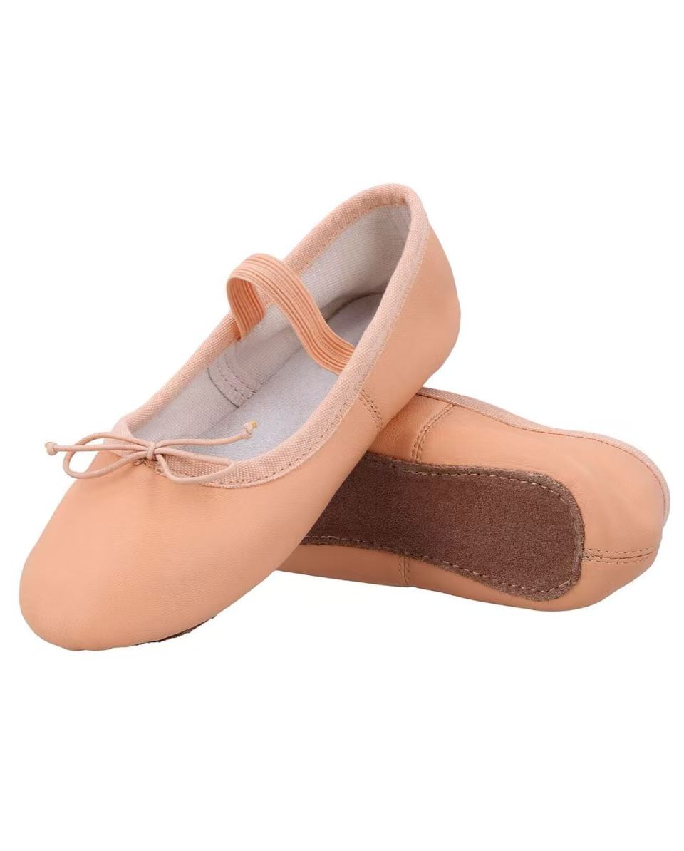 Kinder Ballettschuhe mit angenähtem Gummiband, Weiche Ballettschläppchen mit durchgehender Sohle, Tanzschuhe für Mädchen, Rosa