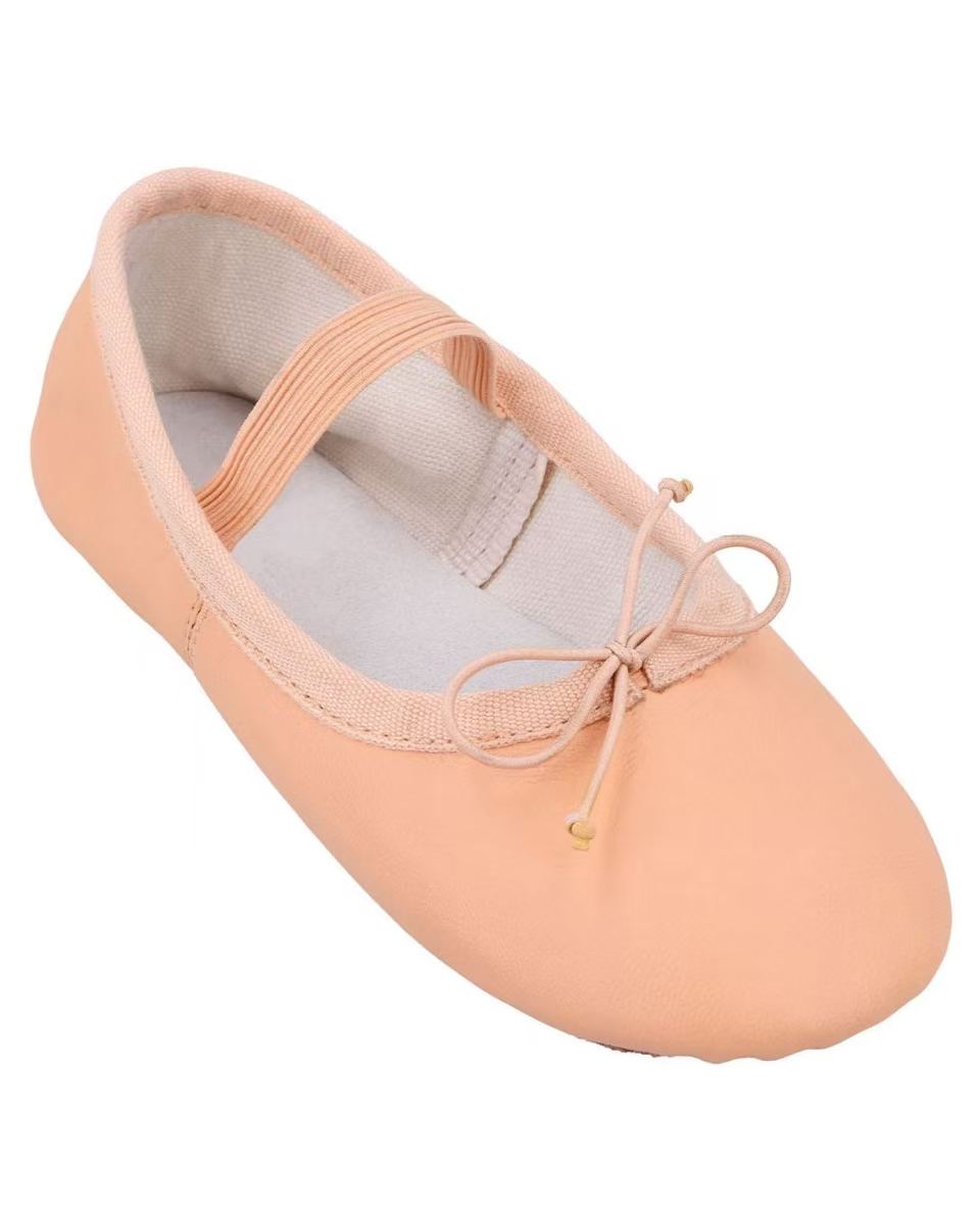 Kinder Ballettschuhe mit angenähtem Gummiband, Weiche Ballettschläppchen mit durchgehender Sohle, Tanzschuhe für Mädchen, Rosa