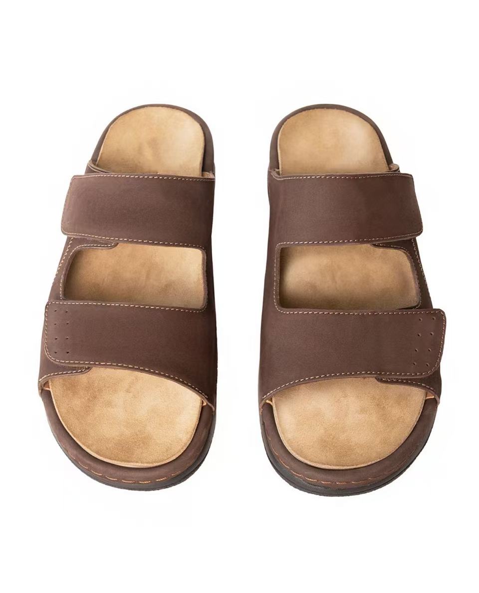 Herren Ledersandalen mit verstellbaren Riemen & Klettverschluss, Bequeme Trekkingsandalen, Outdoor Sommerschuhe für Alltag & Wandern, Braun