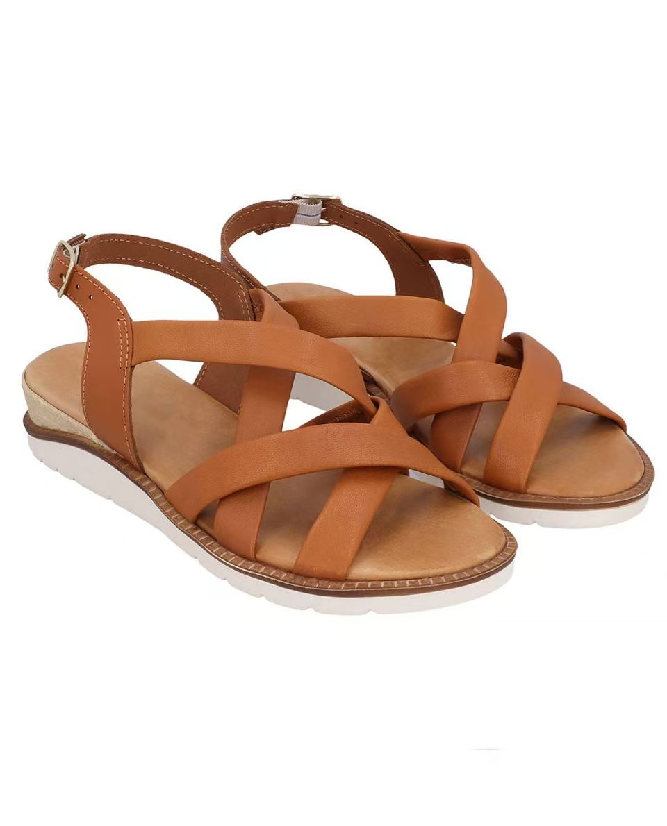 Damen Ledersandalen mit gepolstertem Fußbett & verstellbarem Riemen, Bequeme Sommer Sandalen, Elegante Sommerschuhe für Alltag & Strand, Orange