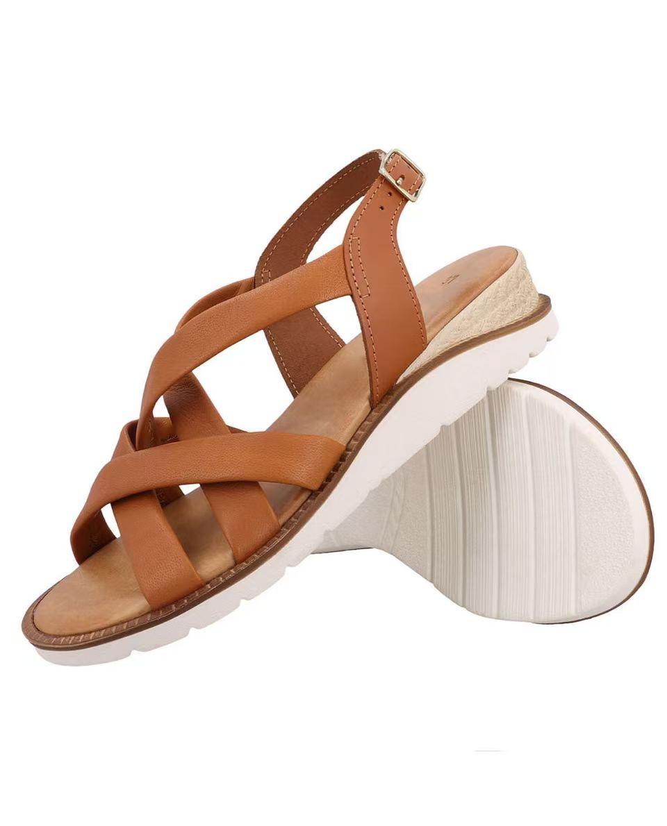 Damen Ledersandalen mit gepolstertem Fußbett & verstellbarem Riemen, Bequeme Sommer Sandalen, Elegante Sommerschuhe für Alltag & Strand, Orange