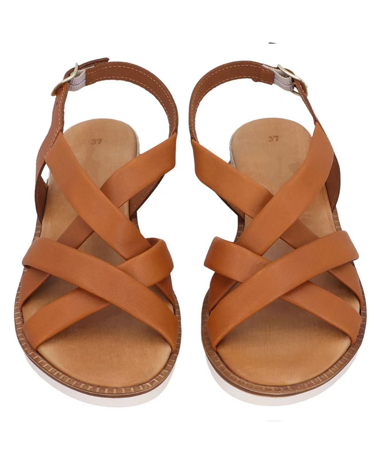 Damen Ledersandalen mit gepolstertem Fußbett & verstellbarem Riemen, Bequeme Sommer Sandalen, Elegante Sommerschuhe für Alltag & Strand, Orange