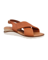 Damen Ledersandalen mit Riemen & leicht erhöhter Sohle, Bequeme Sommer Sandalen mit Keilabsatz, Elegante Sommerschuhe für Alltag & Strand, Orange