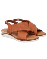 Damen Ledersandalen mit Riemen & leicht erhöhter Sohle, Bequeme Sommer Sandalen mit Keilabsatz, Elegante Sommerschuhe für Alltag & Strand, Orange