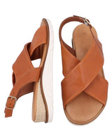 Damen Ledersandalen mit Riemen & leicht erhöhter Sohle, Bequeme Sommer Sandalen mit Keilabsatz, Elegante Sommerschuhe für Alltag & Strand, Orange