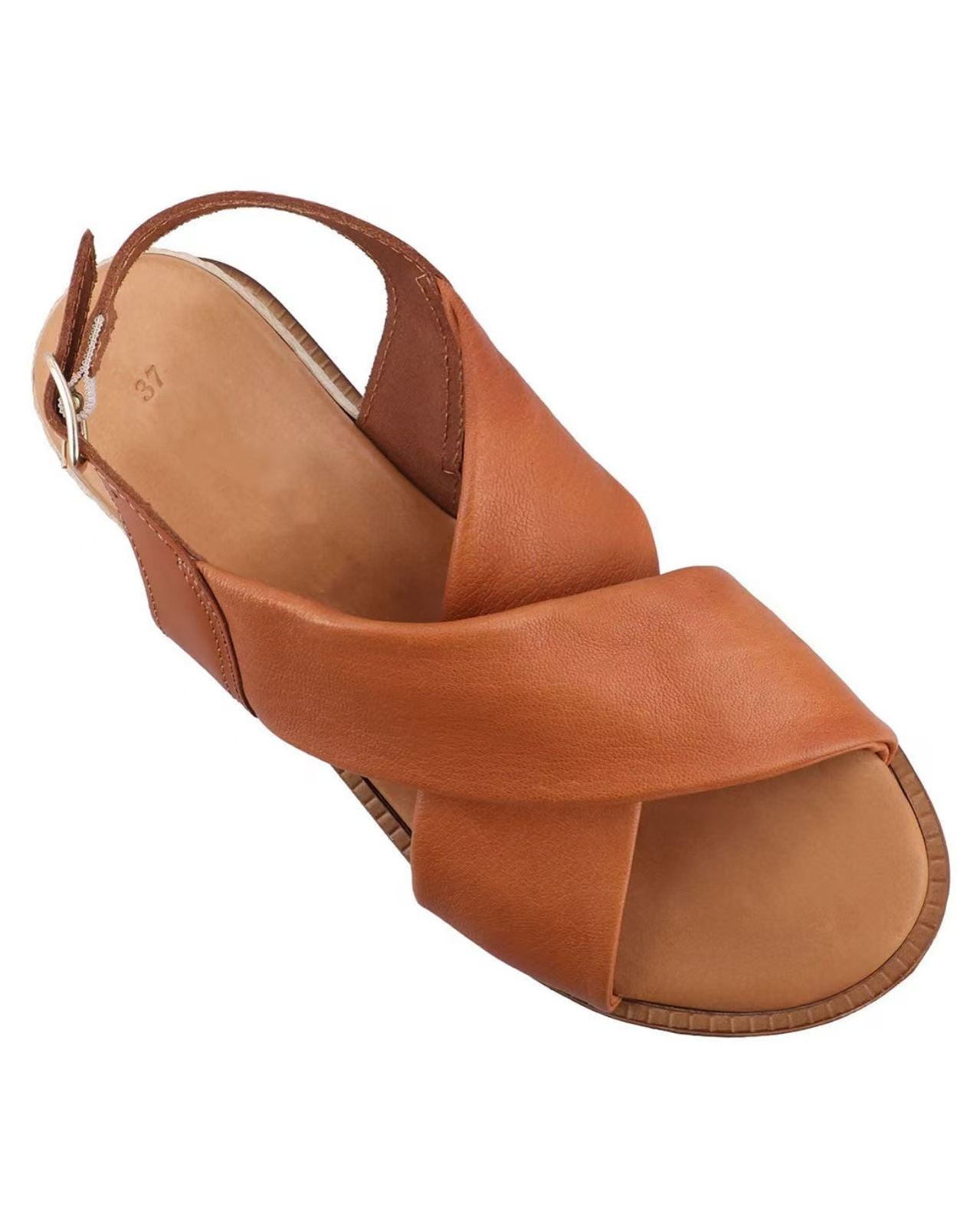 Damen Ledersandalen mit Riemen & leicht erhöhter Sohle, Bequeme Sommer Sandalen mit Keilabsatz, Elegante Sommerschuhe für Alltag & Strand, Orange