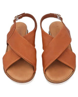 Damen Ledersandalen mit Riemen & leicht erhöhter Sohle, Bequeme Sommer Sandalen mit Keilabsatz, Elegante Sommerschuhe für Alltag & Strand, Orange