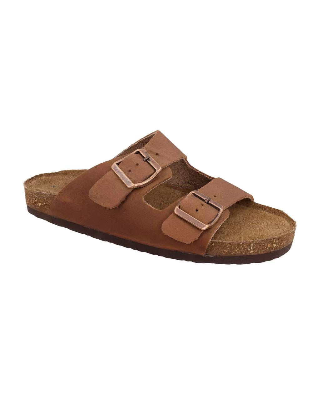 Herren Sandalen aus Leder mit Kork-Fußbett, Bequeme Ledersandalen mit EVA-Sohle, Anatomische Pantoletten für Sommer & Alltag, Braun