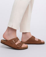Herren Sandalen aus Leder mit Kork-Fußbett, Bequeme Ledersandalen mit EVA-Sohle, Anatomische Pantoletten für Sommer & Alltag, Braun