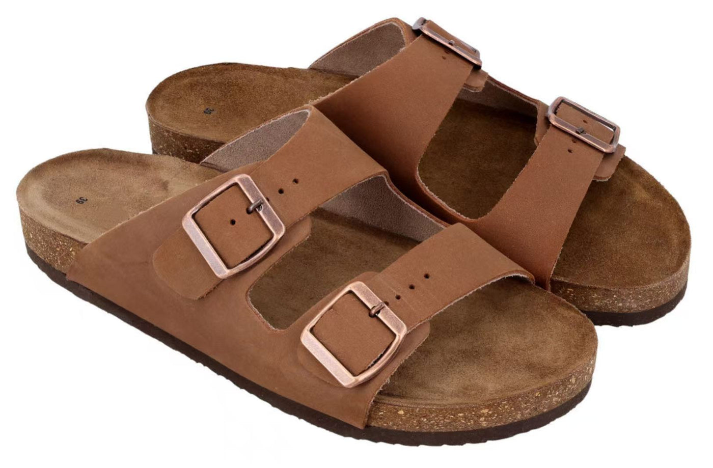 Herren Sandalen aus Leder mit Kork-Fußbett, Bequeme Ledersandalen mit EVA-Sohle, Anatomische Pantoletten für Sommer & Alltag, Braun