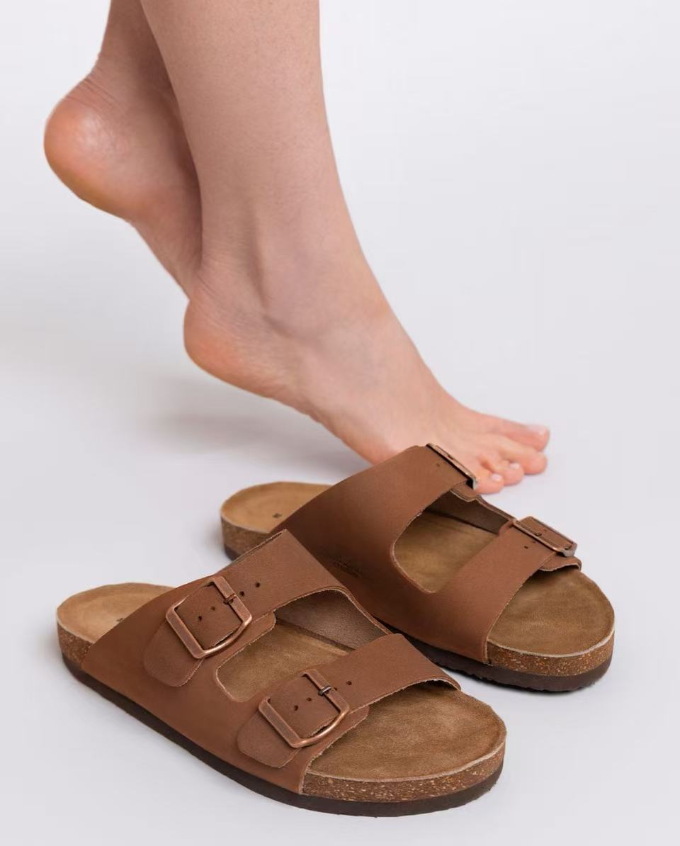 Herren Sandalen aus Leder mit Kork-Fußbett, Bequeme Ledersandalen mit EVA-Sohle, Anatomische Pantoletten für Sommer & Alltag, Braun