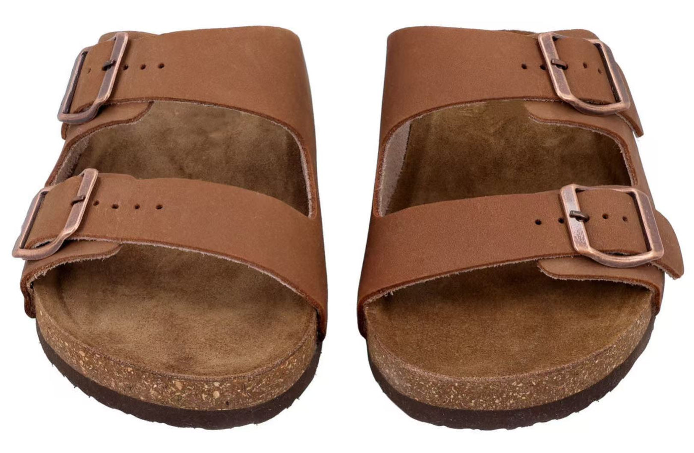 Herren Sandalen aus Leder mit Kork-Fußbett, Bequeme Ledersandalen mit EVA-Sohle, Anatomische Pantoletten für Sommer & Alltag, Braun