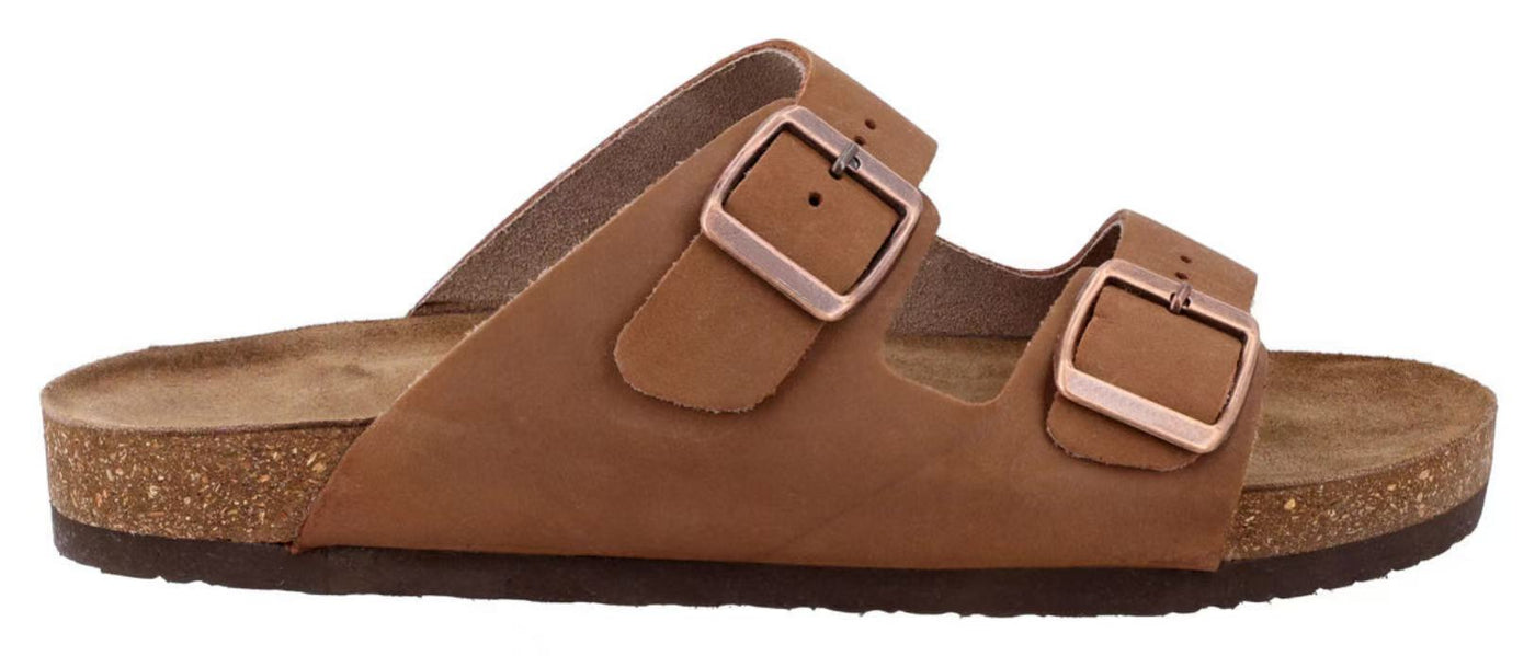 Herren Sandalen aus Leder mit Kork-Fußbett, Bequeme Ledersandalen mit EVA-Sohle, Anatomische Pantoletten für Sommer & Alltag, Braun