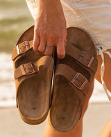 Herren Sandalen aus Leder mit Kork-Fußbett, Bequeme Ledersandalen mit EVA-Sohle, Anatomische Pantoletten für Sommer & Alltag, Braun