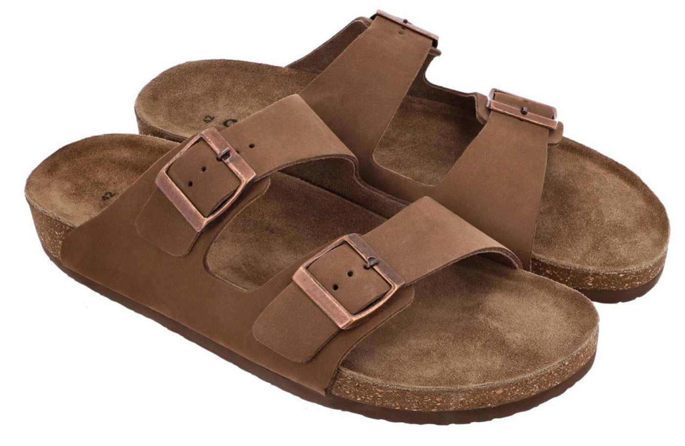 Herren Sandalen aus Leder mit Kork-Fußbett, Bequeme Ledersandalen mit EVA-Sohle, Anatomische Pantoletten für Sommer & Alltag, Braun
