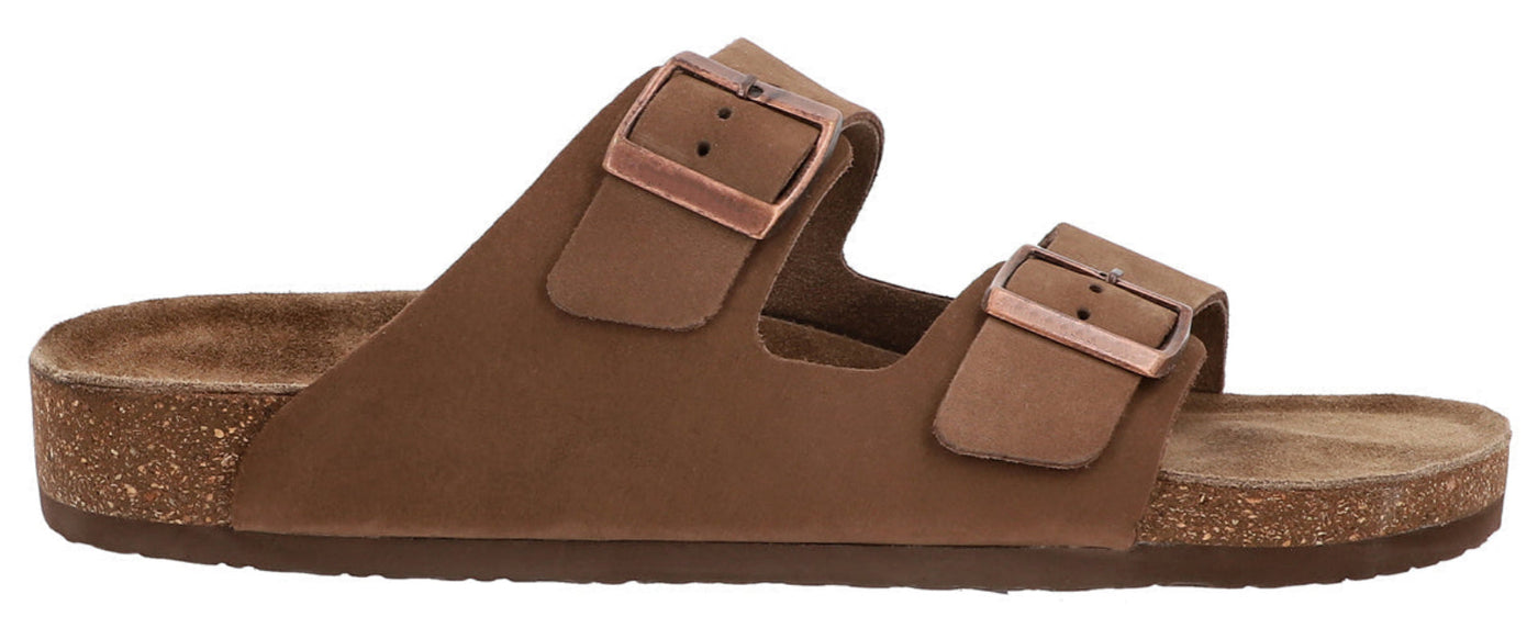 Herren Sandalen aus Leder mit Kork-Fußbett, Bequeme Ledersandalen mit EVA-Sohle, Anatomische Pantoletten für Sommer & Alltag, Braun