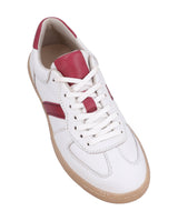 Herren Sneaker Weiß mit roten Akzenten, Bequeme Freizeitschuhe mit flexibler Schnürung, Sportliche Halbschuhe für Alltag & Sport, Weiß-Rot