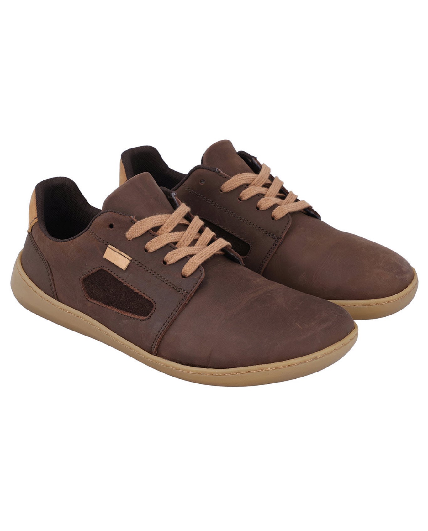 Herren Barfußschuhe aus Leder, Minimalschuhe mit Zehenfreiheit, Bequeme Barfuß Halbschuhe für Alltag & Outdoor, Braun, Made in Portugal