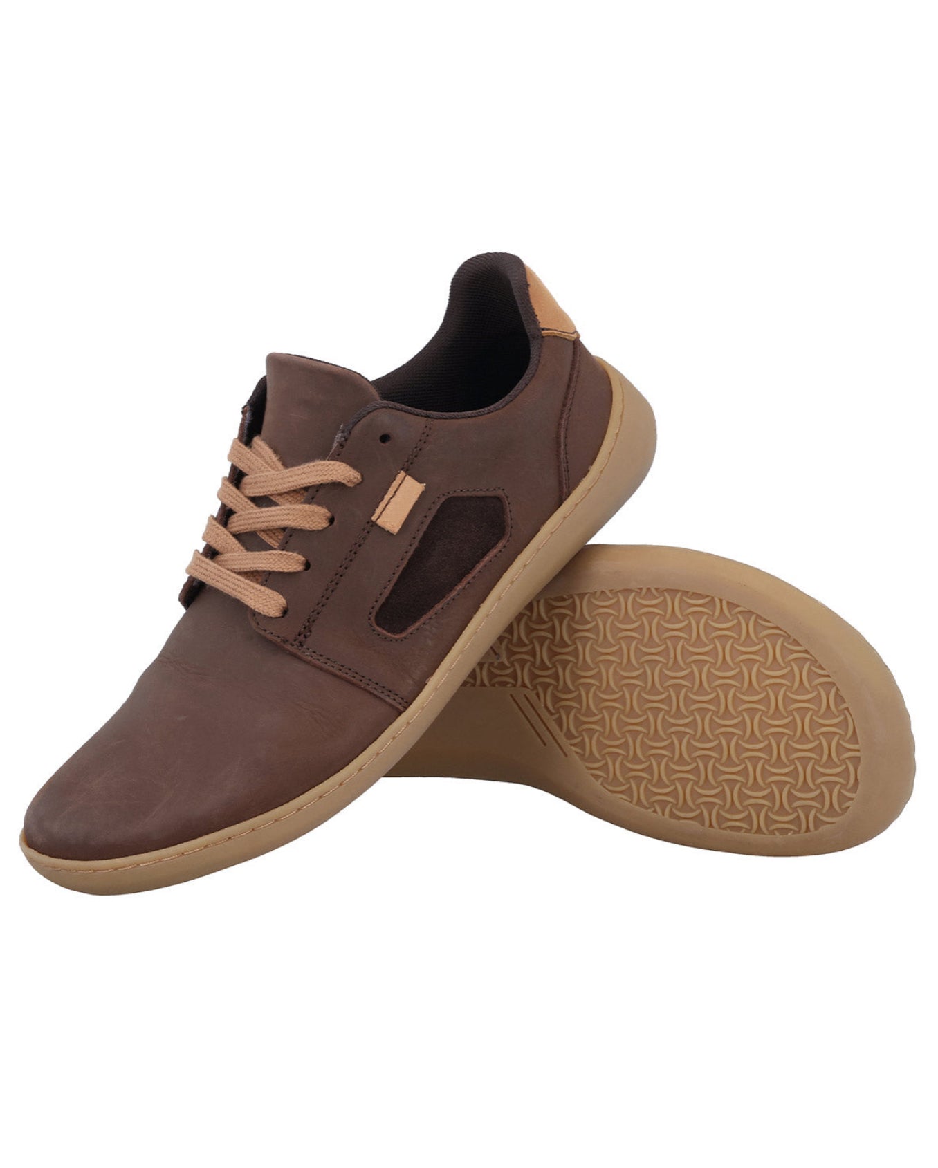 Herren Barfußschuhe aus Leder, Minimalschuhe mit Zehenfreiheit, Bequeme Barfuß Halbschuhe für Alltag & Outdoor, Braun, Made in Portugal