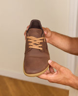 Herren Barfußschuhe aus Leder, Minimalschuhe mit Zehenfreiheit, Bequeme Barfuß Halbschuhe für Alltag & Outdoor, Braun, Made in Portugal