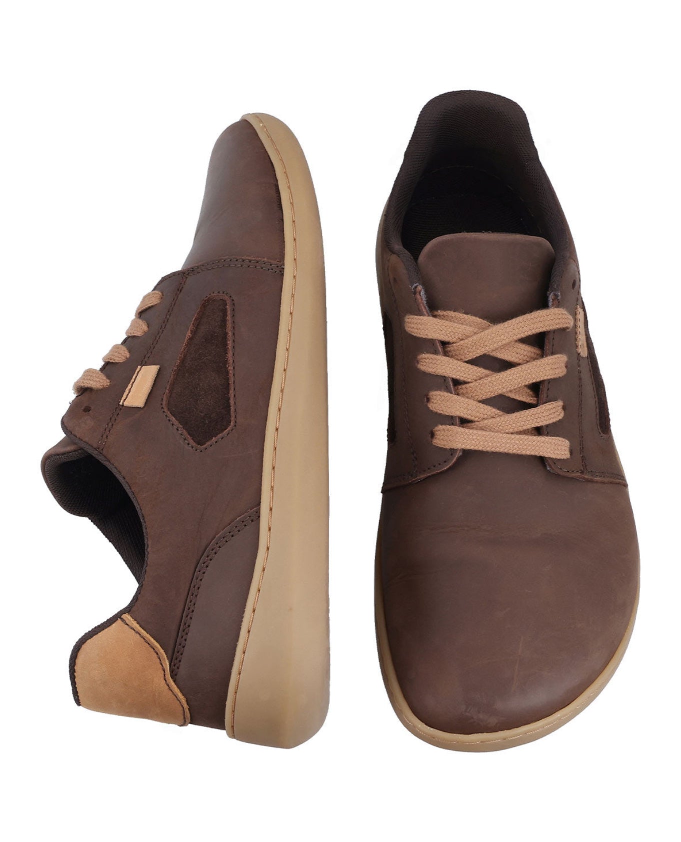Herren Barfußschuhe aus Leder, Minimalschuhe mit Zehenfreiheit, Bequeme Barfuß Halbschuhe für Alltag & Outdoor, Braun, Made in Portugal