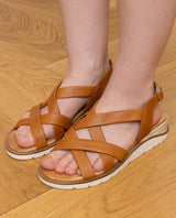 Damen Ledersandalen mit gepolstertem Fußbett & verstellbarem Riemen, Bequeme Sommer Sandalen, Elegante Sommerschuhe für Alltag & Strand, Orange