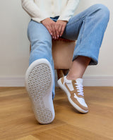 Herren Barfußschuhe aus Leder, Minimalschuhe mit Zehenfreiheit, Bequeme Barfuß Halbschuhe für Alltag & Outdoor, Weiß-Braun, Made in Portugal