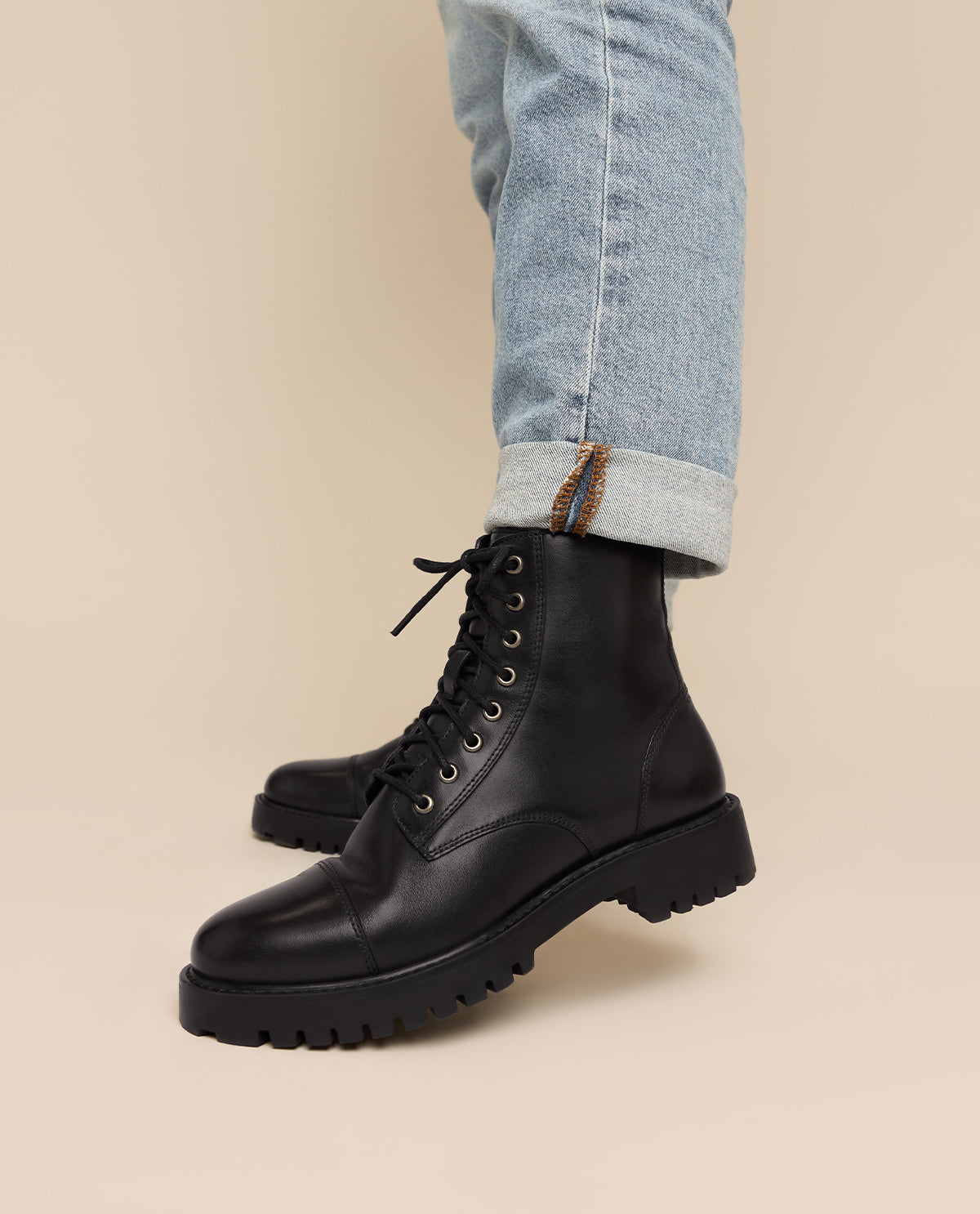 Damen Lederstiefelette mit Schnürung & Reißverschluss, Echtleder Boots, Elegante Business Stiefeletten für Herbst & Winter, Schwarz