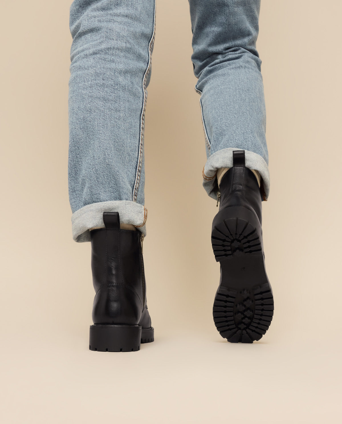 Damen Lederstiefelette mit Schnürung & Reißverschluss, Echtleder Boots, Elegante Business Stiefeletten für Herbst & Winter, Schwarz