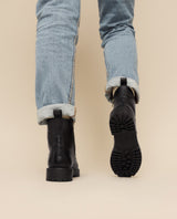 Damen Lederstiefelette mit Schnürung & Reißverschluss, Echtleder Boots, Elegante Business Stiefeletten für Herbst & Winter, Schwarz