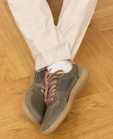 Herren Barfußschuhe aus Leder, Minimalschuhe mit Zehenfreiheit, Bequeme Barfuß Halbschuhe für Alltag & Outdoor, Olivgrün, Made in Portugal