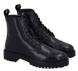 Damen Lederstiefelette mit Schnürung & Reißverschluss, Echtleder Boots, Elegante Business Stiefeletten für Herbst & Winter, Schwarz