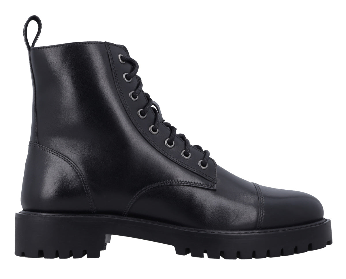 Damen Lederstiefelette mit Schnürung & Reißverschluss, Echtleder Boots, Elegante Business Stiefeletten für Herbst & Winter, Schwarz