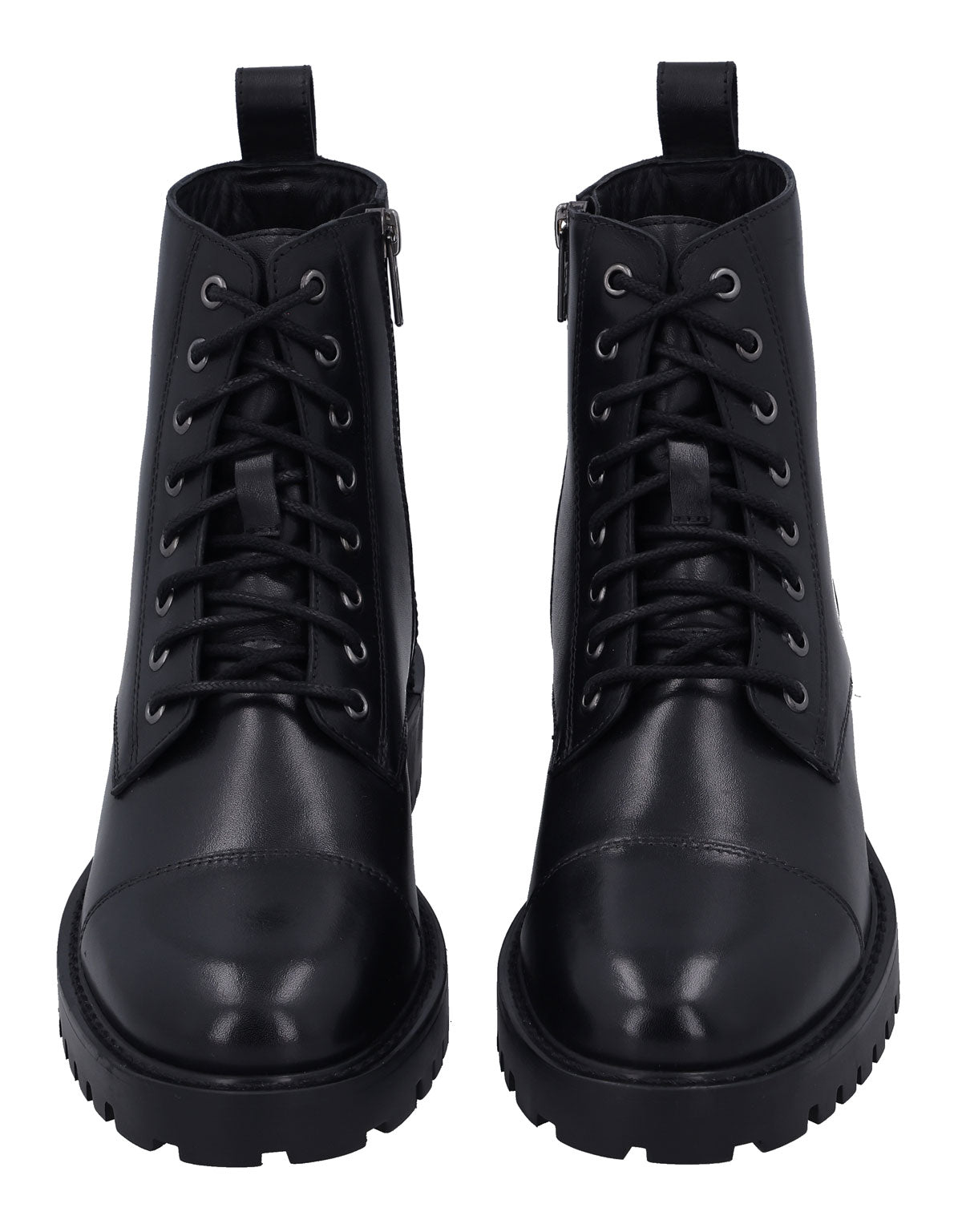 Damen Lederstiefelette mit Schnürung & Reißverschluss, Echtleder Boots, Elegante Business Stiefeletten für Herbst & Winter, Schwarz
