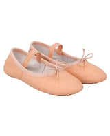 Kinder Ballettschuhe mit angenähtem Gummiband, Weiche Ballettschläppchen mit durchgehender Sohle, Tanzschuhe für Mädchen, Rosa